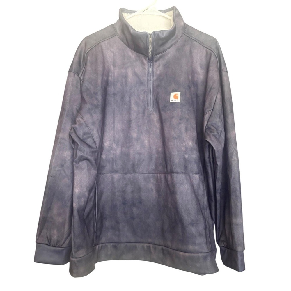 Carhartt Gray Purple Fleece Jacket 1XL Zip Pullover Kangaroo Pocket Outerwear